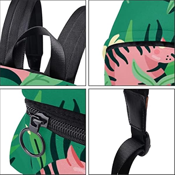 Grote Canvas Rugzak College School Mannen & Vrouwen Tijger Omringd door Bladeren Groen, Multicolor